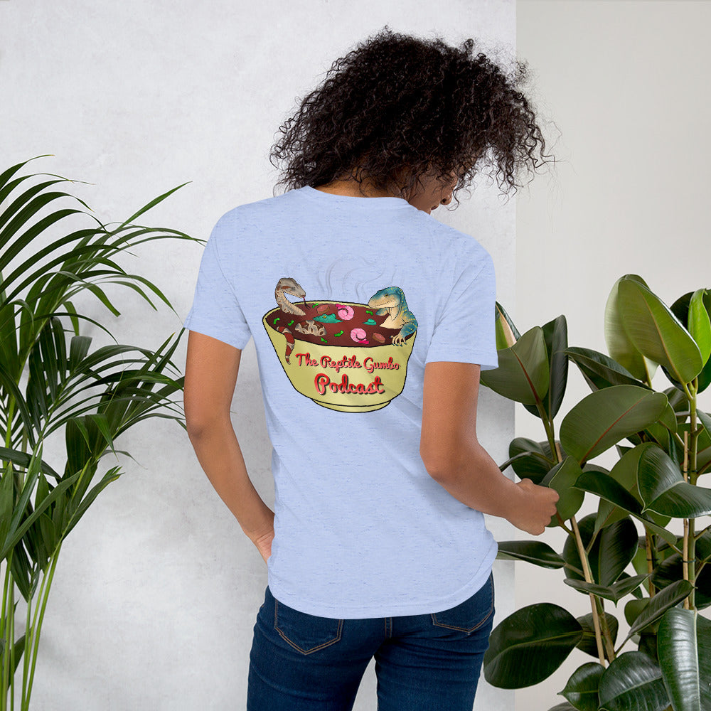 Both Reptile Gumbo Logos on Unisex t-shirt